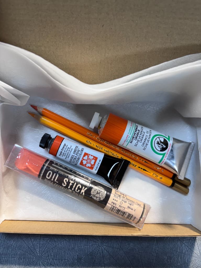 Studio Lot: Sennelier Oil Stick, Old Holland Öl & Daniel Smith (Orange)