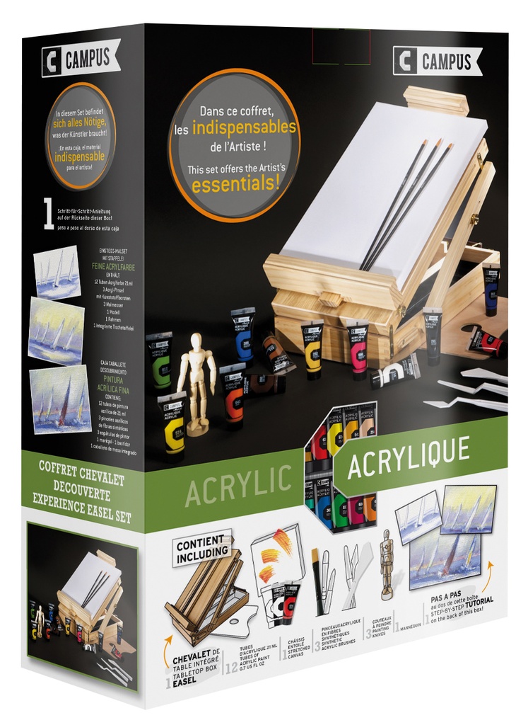 Sennelier Einstiegs-Malset mit Staffelei 12 Tuben 21 ml + 3 Pinsel + 3 Malmesser + 1 Modell + 1 Rahmen