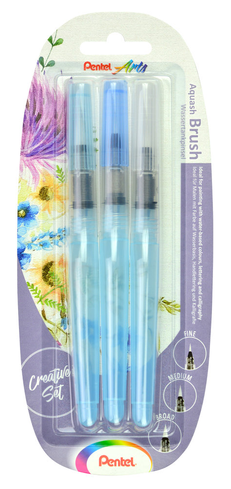 Pentel 3er Blister Malpinsel Aquash Brush Bold, Fine, Medium Point  