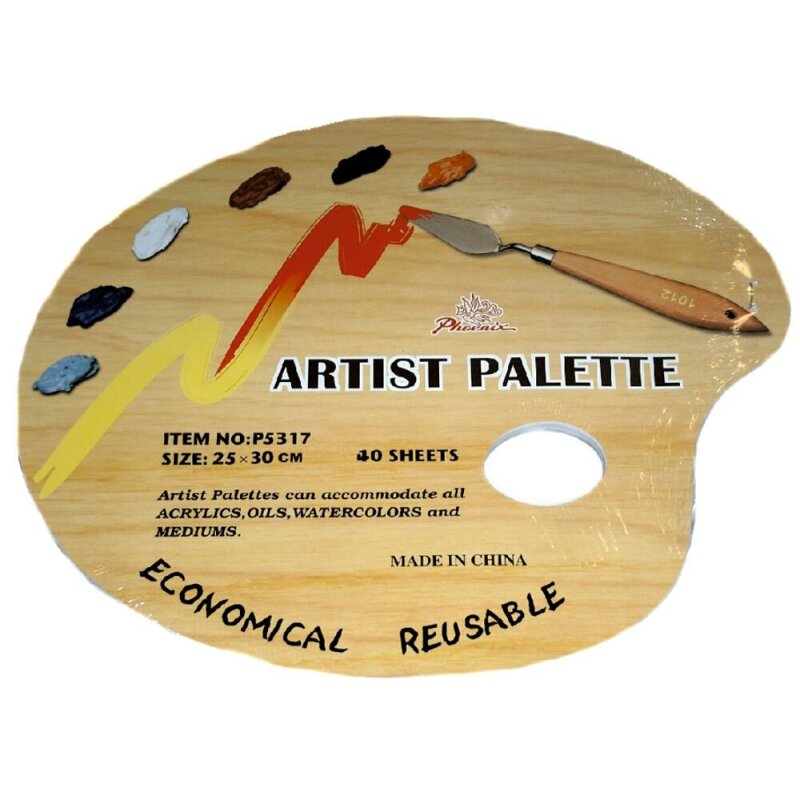 Mischpalette - Abreißpalette ,  Oval mit Griffloch - 30 cm x 25 cm / 40 Blatt  -