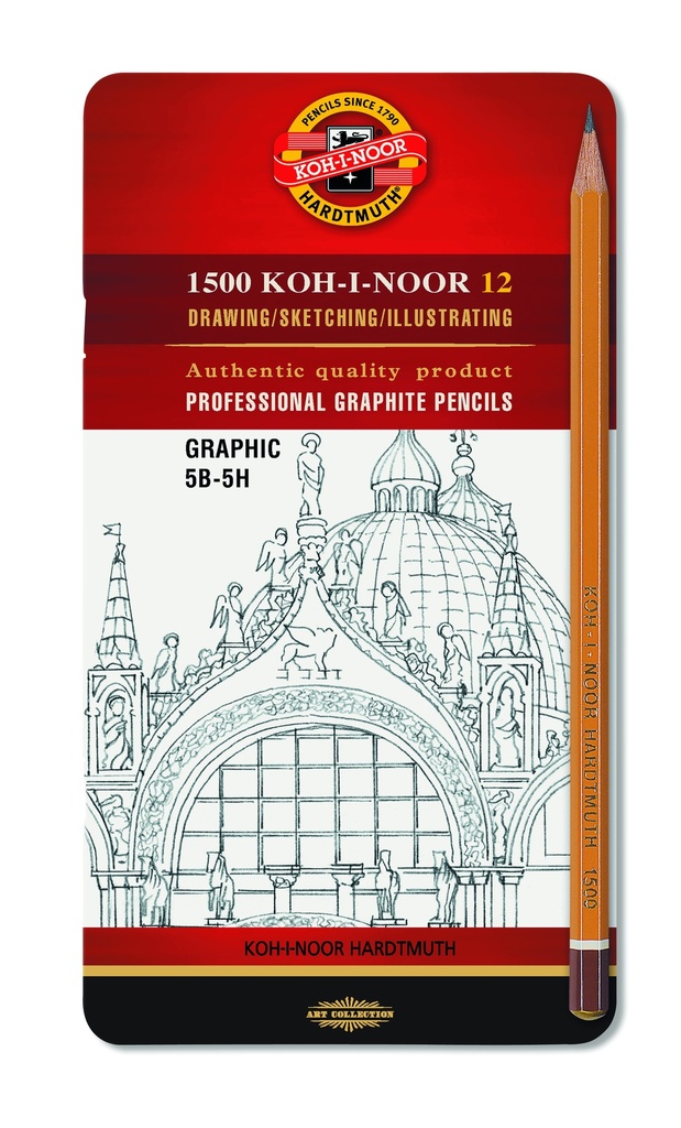 Graphitstifte 12er Set  " GRAPHIC  Gradation  5B - 5H "  im Metalletui   