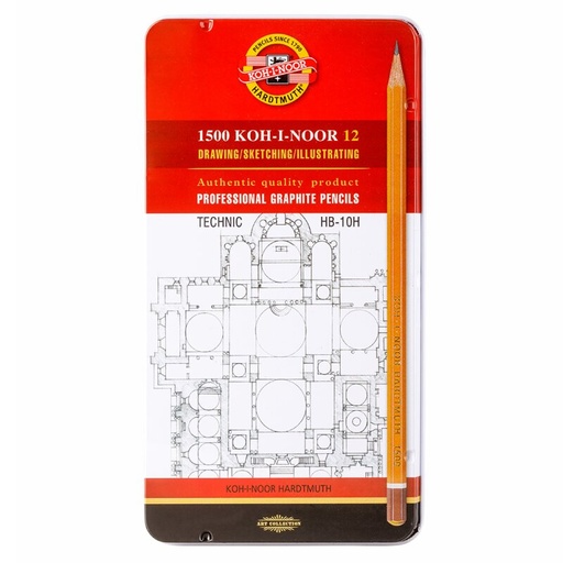 Graphitstifte 12er Set " TECHNIC  Gradation HB - 10H "  im Metalletui    
